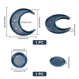 AHANDMAKER Sun and Moon Jewelry Plate, Ceramic Jewelry Dish Decorative Trinket Midnight Blue Holder Tray for Storing Rings, Earrings, Necklaces, Crystals Stones