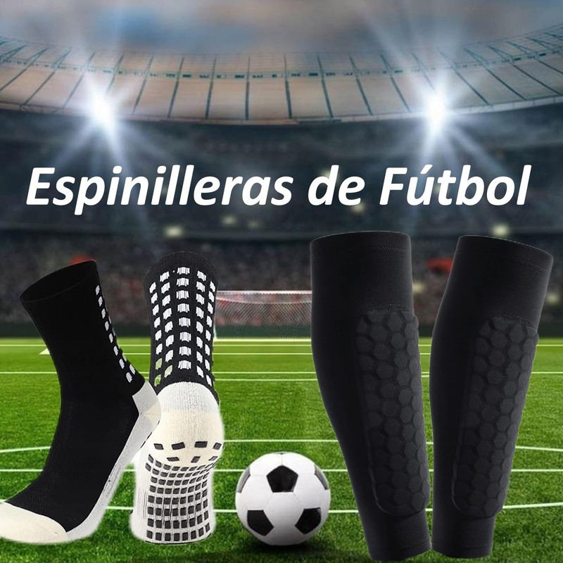 Yuogoer Espinilleras de Fútbol y Calcetines Antiderrapantes de Fútbol, Manga