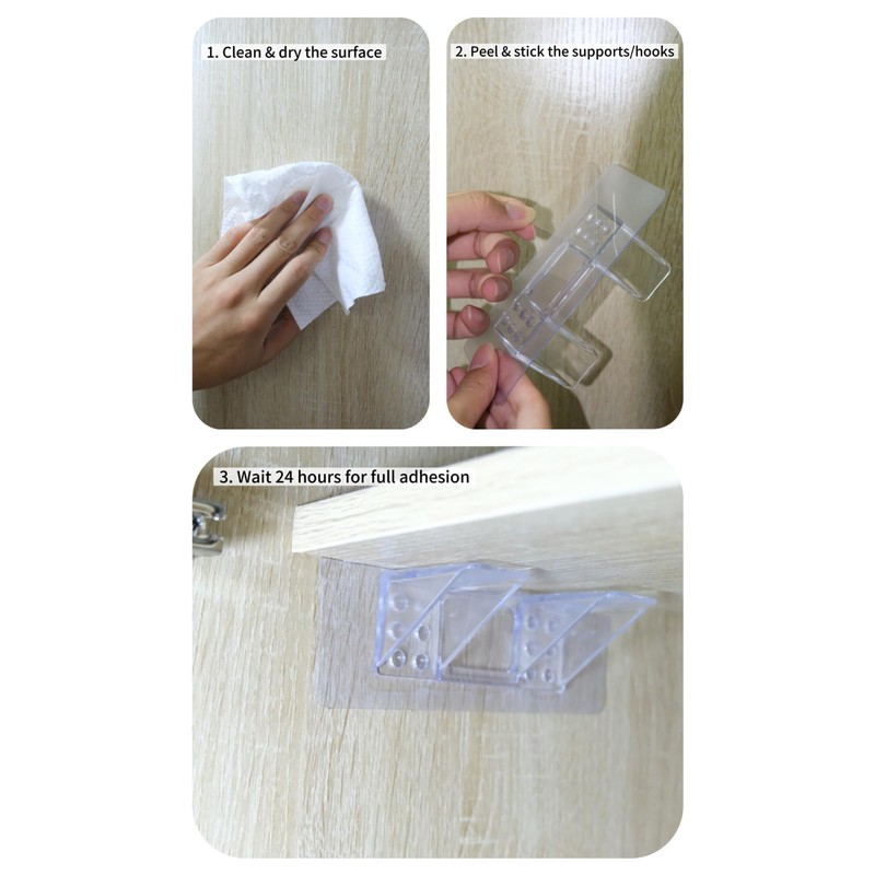 8*Large Size Adhesive Shelf Brackets with Double Row & 4*Adhesive