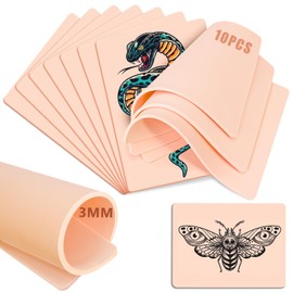 3mm Tattoo Fake Skin, 10 Pcs Pure Silicone Tattoos Practice Skin, Double Sides Real Thick Feeling Soft Skins, Tattooing Microblading Eyebrow Lip Practice or Display for Beginners