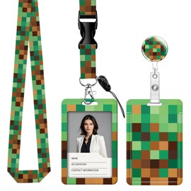 AKTDQ Vertical ID Badge Holder with Retractable Reel & Breakaway Lanyard - Card Protector for Nurses, Doctors, Teachers - Secure Clip,Brown Green