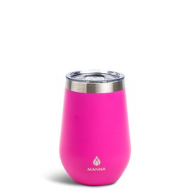 Manna Double Wall Insulated Stainless Steel Stemless Wine Cup Tumbler with Splash-Proof Sliding Lid - 12 Oz - Fuchsia