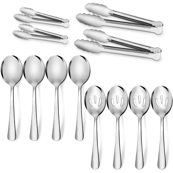 Unbranded 12PCS Stainless Steel Serving Utensils Sets Large Serving Spoons,Slotted