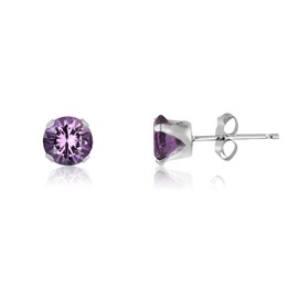 4MM Classic Brilliant Round Cut Cubic Zirconia (CZ) Sterling Silver Solitaire Stud Earrings/Ear Studs for Women Ladies Girls - Birthstone Earrings - AMETHYST PURPLE. 4-AMET