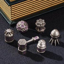 UDIXI Metal DND Dice Set Polyhedral 7-Die Bomb-Shaped Metal D&D Dice Set with Leather Pouch for RPG Dungeons and Dragons and Other Tabletop Game（Nickel Purple）