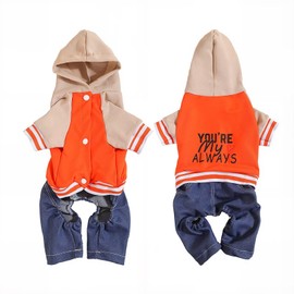 Stylish Printed Dog Hoodie - Windproof Denim Suit with snap Buttons, Cozy Fall Baseball Outfit for Small & Medium Puppies - Hooded pet Clothes for boy & Girl Dogs