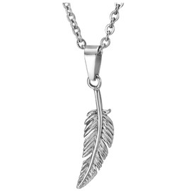 Mens Womens Stainless Steel Small Vintage Feather Leaf Pendant Necklace with 20 inches Rope Chain(CA)