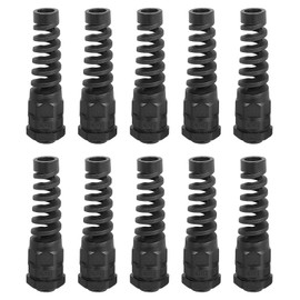 sourcing map 10Pcs Waterproof Cable Gland, M12 Nylon Spiral Strain Pigtail Cord Joint with Gasket for 3-6.5mm Wire Thread Cable Fixing and Appliances, Black