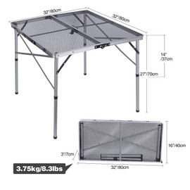 REDCAMP Folding Portable Grill Table for Camping, Lightweight Aluminum Metal Grill Stand Table for Outside Cooking Outdoor BBQ RV Picnic, Easy to Assemble with Adjustable Height Legs, Silver/Champagne