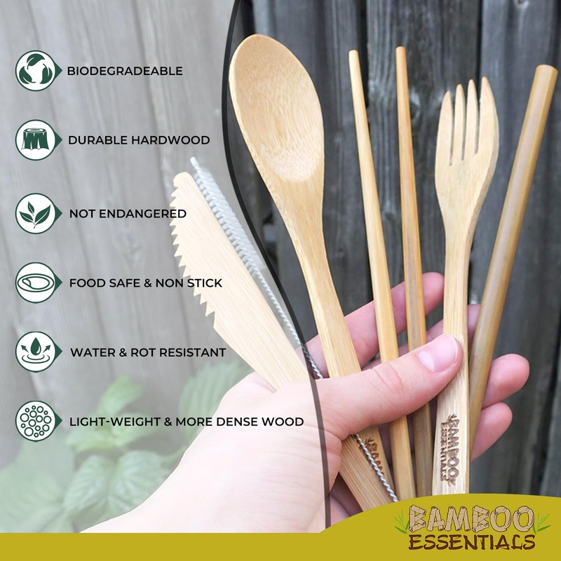 Travel Utensils with Case Set Fork, Knife, Spoon, Chopsticks, Straw,