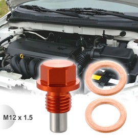 X AUTOHAUX Oil Drain Plug M12 x 1.5 Magnetic Oil Pan Plug Oil Drain Plug with Seals Oil Pan Oil Drain Screws Orange