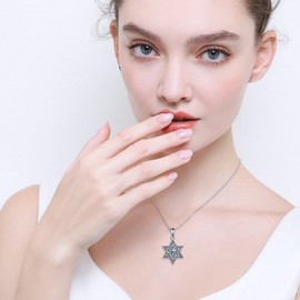 ONEFINITY Star of David Necklace, 925 Sterling Silver, Star of David Pendant Necklace, Star Jewellery, Gifts for Men and Women, Silver, Simulated Abalone