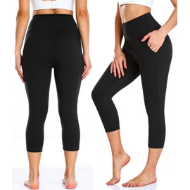 FULLSOFT 3 Pack Capri Leggings for Women with Pockets High Waisted Black Workout Yoga Pants (3 Pack Capri Black, Dark Grey, Wine(with Pockets), Large-X-Large)