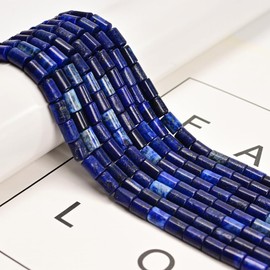 49 abalorio de 6 x 8 mm de color azul real natural de lapislázuli tubo cilíndrico liso para hacer joyas, pulseras, manualidades