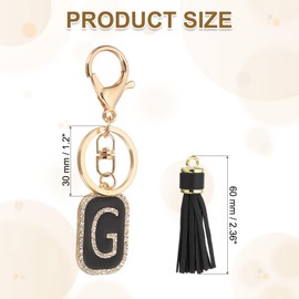 PATIKIL Initial Letter Key Chain, Cubic Zirconia Crystal Alphabet Keychains Letter G Tassel Pendant Keyring for Women Purse Handbag Bag Charm Accessories, Black/Gold