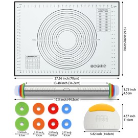 Unokit Rolling pin 3-Piece Set, 17.5" Rolling Pin with Adjustable Thickness Rings, Stainless Steel Dough Roller, Rolling Pins for Baking Pizza, Pasta, Bread - Baking Essentials