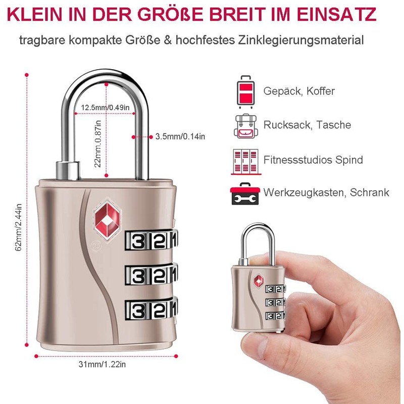 ZHEGE TSA Suitcase Lock, Luggage Locks, 3 Digit Combination Lock,
