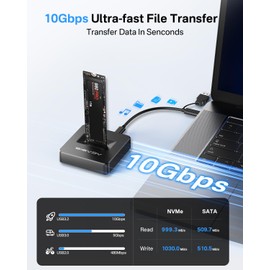 ACASIS NVME SSD Reader Adapter, Aluminium Alloy Housing Fast Heat Dissipation, NVME to USB Docking Station, M.2 SSD to USB Adapter 10Gbps, Support M.2 (M Key) NVMe SSD and (B+M Key) SATA-Based SSD