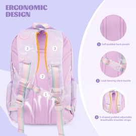 EYRXK Butterfly Rainbow Backpack Cute, Large Capacity Kids' School Bag with Lunch Box, Multifunctional Stylish Laptop Travel Backpack for Boys and Girls (Purple-17.5inch)