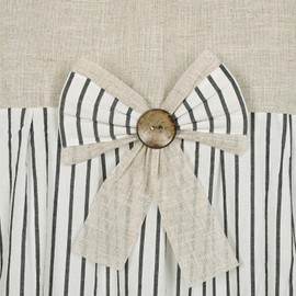 DOSLY IDÉES Linen Button Farmhouse Beige Shower Curtain,Bowknot,Linen and Cotton Woven Fabric,Pleated Black Stripe,Country Style,72x84 in