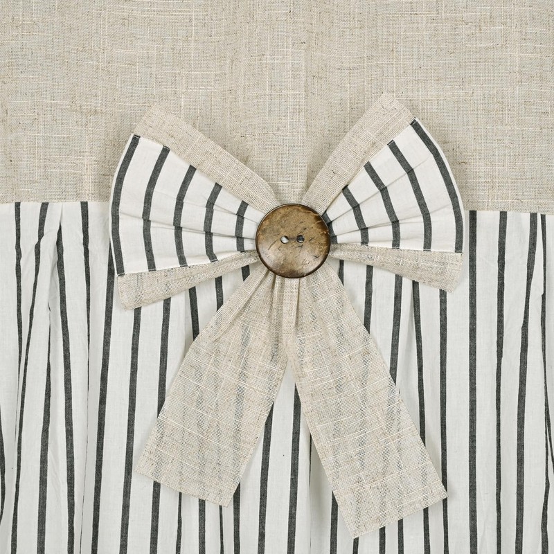 DOSLY IDÉES Linen Button Farmhouse Beige Shower Curtain,Bowknot,Linen and Cotton