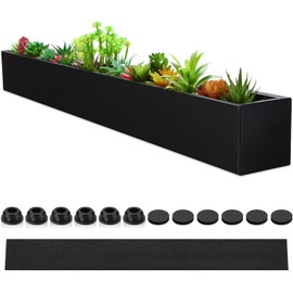 FillTouch Long Rectangular Planter Box Window Sill Planter Box Metal Water Trough Indoor Large Modern Steel Planter with Drainage Holes Herb Garden Planter Home (Black,32 x 3.5 x 3.5 Inch)