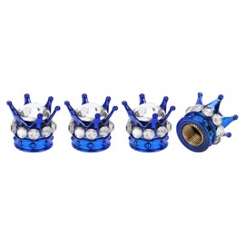 A ABSOPRO Tire Valve Stem Caps 12.8x15.8MM Car Wheel Valve Cap ABS Copper Blue Silver Tone Faux Crystal Crown Style for Car Bike Motorcycle Truck Anti Crash Tyre Valve Stem Cover Valve 4pcs