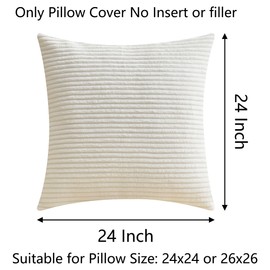 Demetex Cushion Covers 60cm x 60cm Modern White Striped Cushion Cases Large Square Corduroy Pillow Covers for Living Room Sofa Chair, 60x60 cm, Set of 2, White