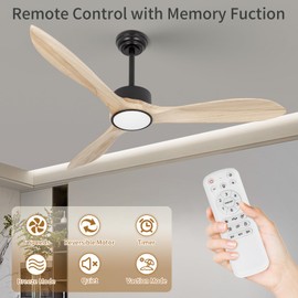 iTni 52inch Ceiling Fan with Lights,Wood Ceiling Fans with Remote Control,Dimmable Light,3 CCT,6 Speeds,Noiseless DC Motor,2 downrod,Ceiling Fan for Bedroom,Living Room,Office,Indoor