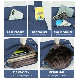 Womens Multi Pocket Casual Waterproof Crossbody Handbags Shoulder Messenger Bag for Travel Hiking Daily (Royal blue)