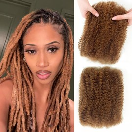 Carlence 18 Inch Afro Kinky-Curly Human Hair Bundles Honey Brown Afro Kinky Bulk 100% Human Hair Natural Afro Bulk for Mini Twist,Dreadlocks Extensions Human Kinkyhair for Twist