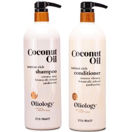 Oliology Nutrient Rich Coconut Oil Shampoo & Conditioner Combo Pack - Helps Restore Damaged Hair | Provides Intense Shine | Moisturizing | & Paraben Free (32oz)