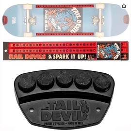 Tail & Rail Devils combo - Spark Plate & Sparking Deck Rails- Sparks for Your Skateboard | Ultimate Skateboarder's Accessory | Attachments for Cool Sparking Effect | Made by The ORIGINAL Tail Devil brand - Color: Tail Devil in Black and Rail Devils in Re