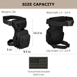 SunForMorning - Bolsa táctica para pierna caída, herramientas militares, riñonera para muslo, paquete Molle Utility Airsoft, bolsa de cintura para motocicleta (1 parche incluido), Negro con azul