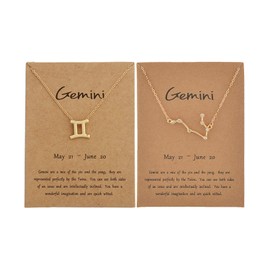 Gold Gemini Zodiac Necklace Gemini Gift Zodiac Sign Necklace Astrology Gemini Birthday Gift Horoscope Constellations Jewellery Christmas Gift (Gold-Gemini)