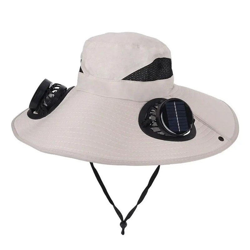 Solar Fan Wide Brim Hat for Outdoor Cooling – Polyester