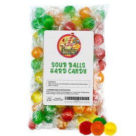 Sour Balls Hard Candy - 1 Pound Individually Wrapped - Bulk Assorted Fruit Candies - Orange, Lemon, Strawberry, Cherry, Green Apple Flavors - Sour Treat for All Ages