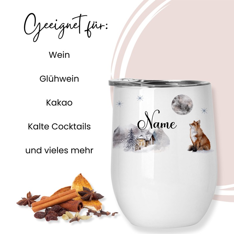 GRAZDesign Stainless Steel Wine Cup with Name Gift Set Christmas