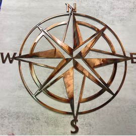 Nautical Compass Rose Metal Wall Art Decor Copper Bronzed Plated (34" x 34")