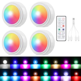 4PCS Wireless Car LED Lights with Remote Control, 16 Colors Interior Car Led Puck Lights, Rechargeable Ambient Lighting Kit with Dimmer & Timer, Inside Night Lamp for Vehicle Home Decoration