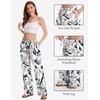 AKEWEI Womens Lightweight Cotton Linen Palazzo Trousers Black White Print