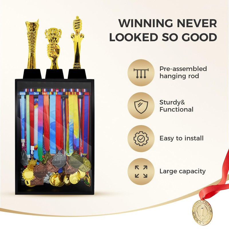 Medal Hanger Display Case, Dust-Proof 22"x15" Wall Mount medal holder