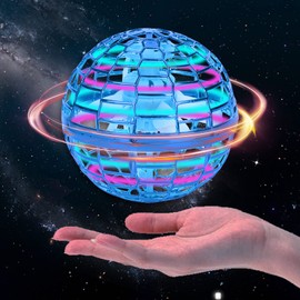 RQLZQPBW Floating Ball Kids Outdoor Toy 360 Rotating Magic UFO Flashing LED Globe Remote Control Flying Orb Ball Colorful Light Fly Spinners Fly Globe Game for Kids Age 3 and Up (Blue)