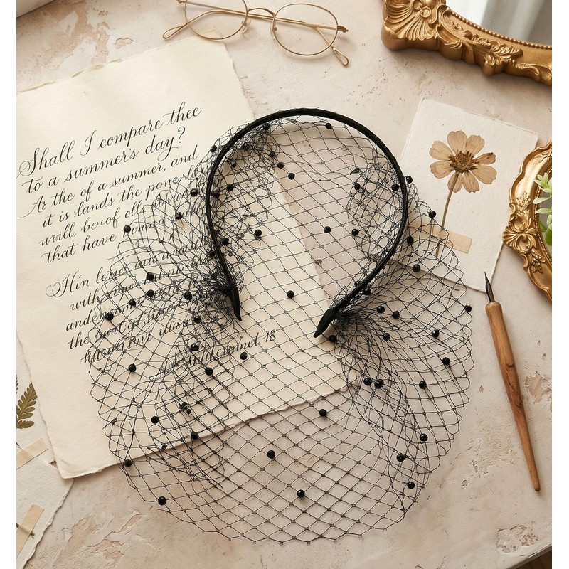 ValueBargain Black Birdcage Veil Headband for Women, 1920s Retro Bridal