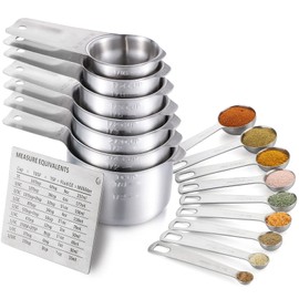 Measuring Cups, AGUMINY Measuring Cups and Spoons Set Stainless Steel 7 Measuring Cups and 9 Measuring Spoons for Kitchen Measuring Tools