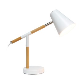Simple Designs LD1059-WHT Matte and Wooden Pivot Desk Lamp, White