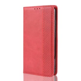 SEAHAI Leather Folio Case for TCL 50 Pro NXTPAPER 5G, Premium PU Wallet Cover with Credit Card Pocket/Cash Slots/Support Kickstand, Flip Magnetic Automatic Adsorption Shell - Red