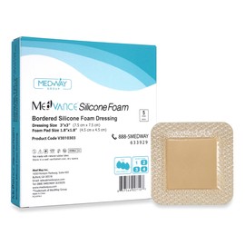MedVanceTM Silicone - Bordered Silicone Adhesive Foam Dressing, Size 3"x3", (1.8"x1.8" pad), Box of 5 dressings