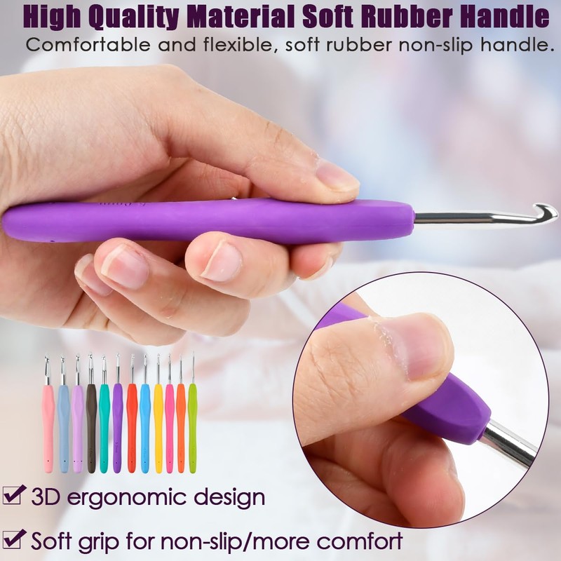 FOCCTS Crochet Hooks Set, 12 Pcs Full Size Crochet Hook,