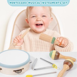 Caunedy 7 in 1 Musical Instruments Set for Toddler, Wooden Montessori Toys Best Birthday Gifts for Boys and Girls, Preschool Educational Musical Toys for 1 2 3 Year Old